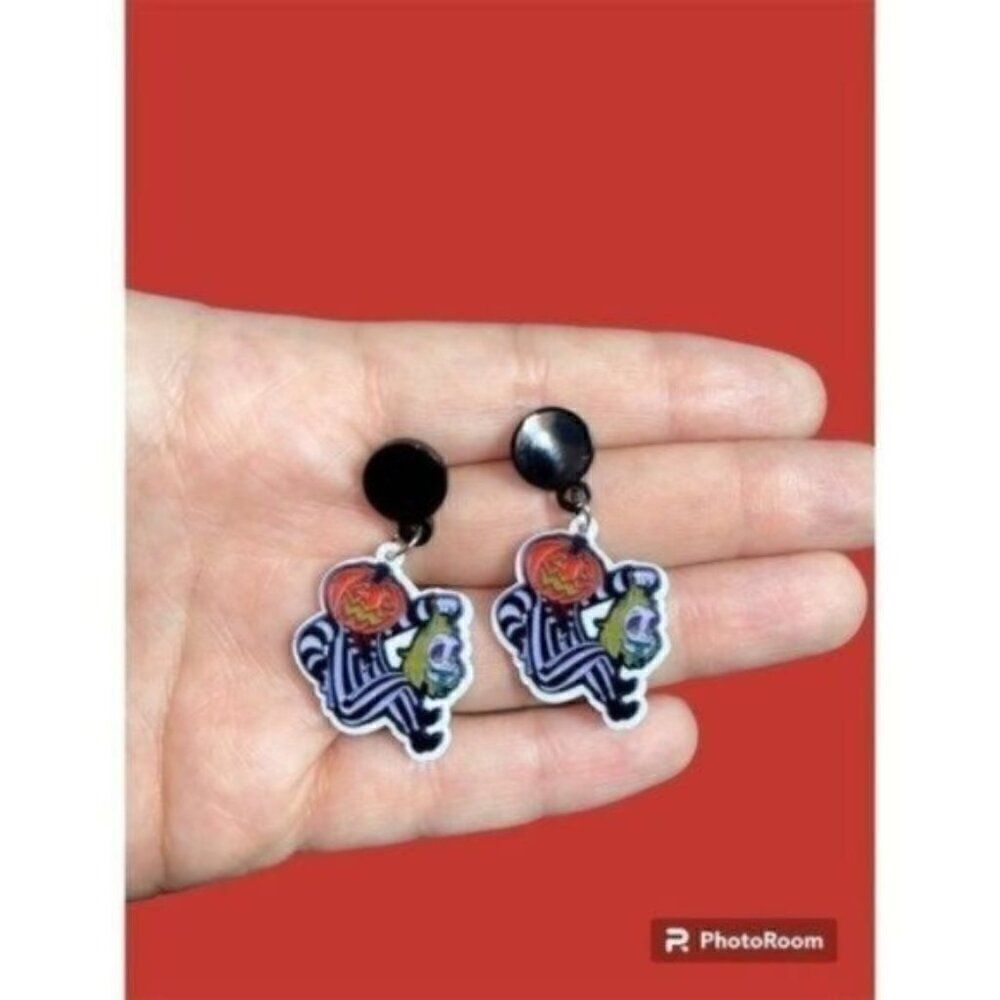 BeetleJuice Betelgeuse Pumpkin Resin Drop Earrings